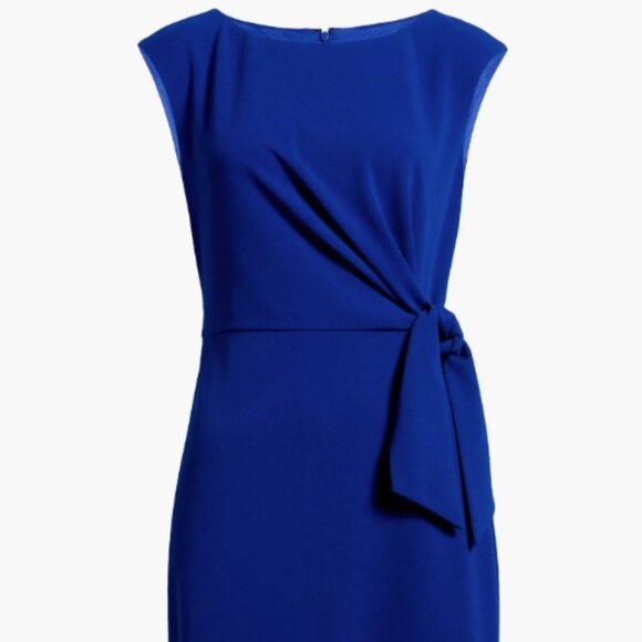 Tahari ASL Women Cobalt Blue Side Tide Crepe Sheath Cap sleeve Dress Size 14 - Picture 15 of 16
